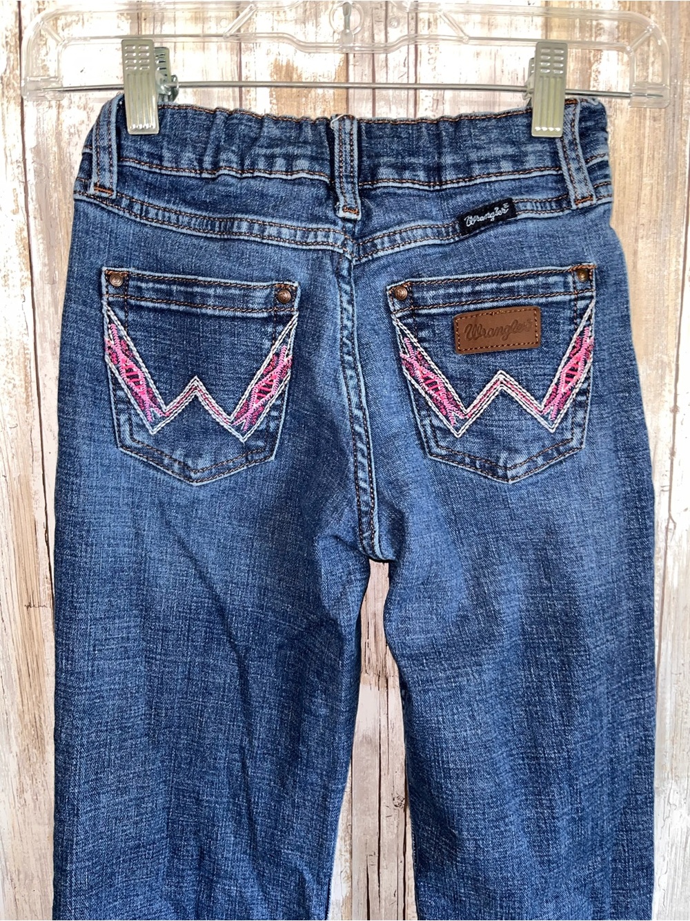 Wrangler Girls Bootcut Jeans Pink Embroidered Pocket Stretch Size 10 - Picture 4 of 8
